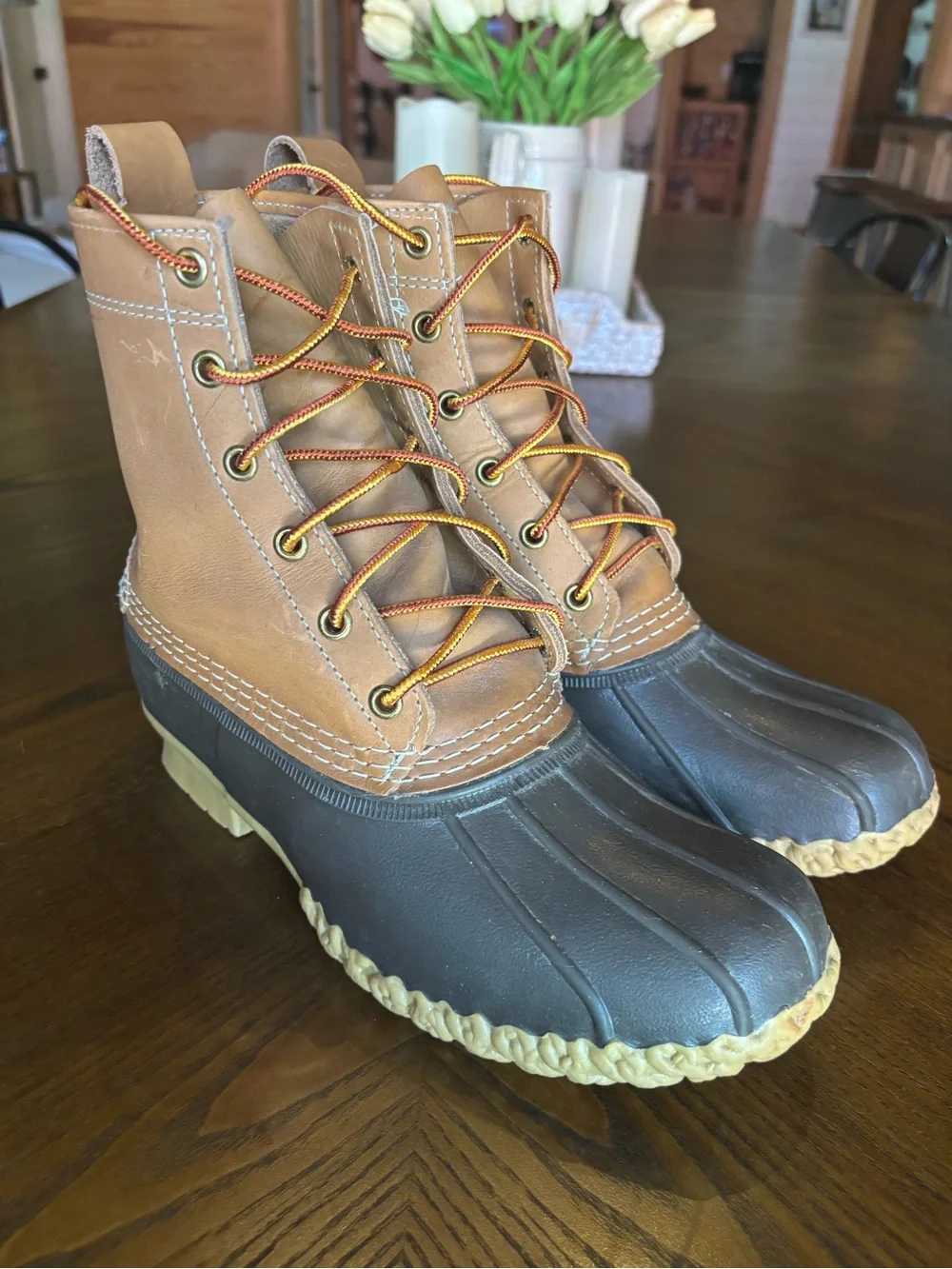 L.L.Bean Bean Rain Boots Size 7 Maine Hunting Duck Boots Leather Lace Up